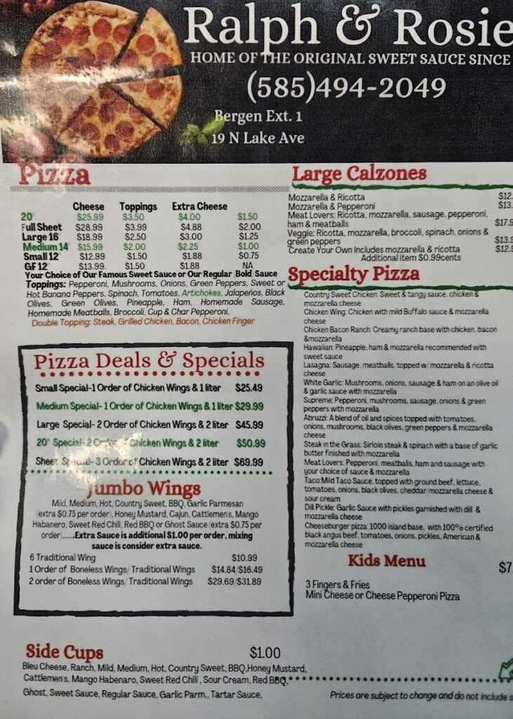 Ralph & Rosie Delicatessen Menu